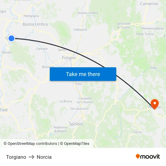 Torgiano to Norcia map
