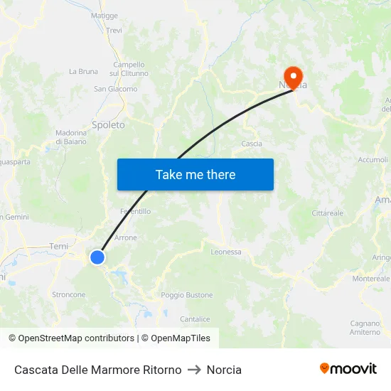 Marmore Falls Return to Norcia map