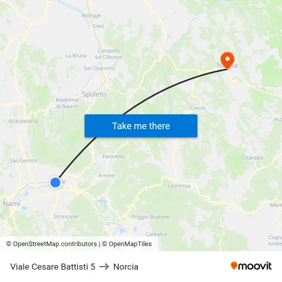 Viale Cesare Battisti 5 to Norcia map