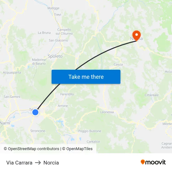 Carrara Street to Norcia map