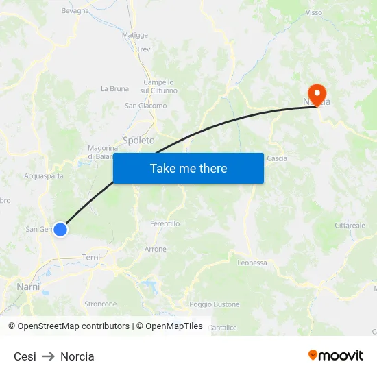 Cesi to Norcia map