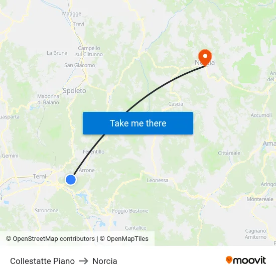 Collestatte Piano to Norcia map