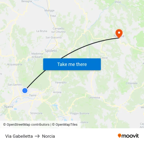 Gabelletta Street to Norcia map