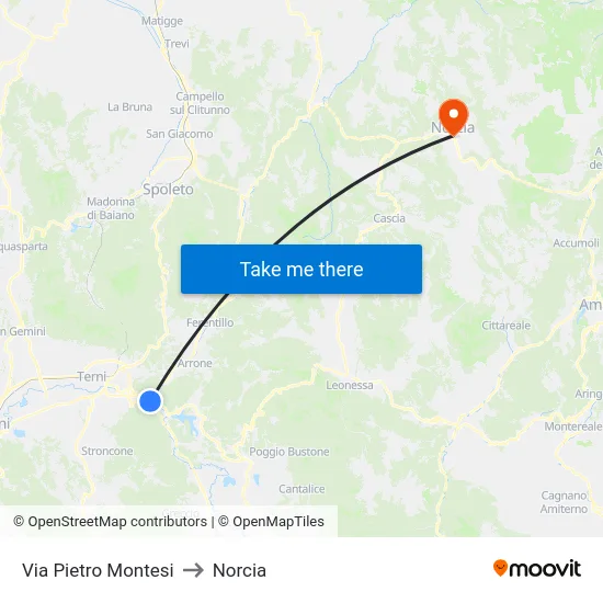 Via Pietro Montesi to Norcia map
