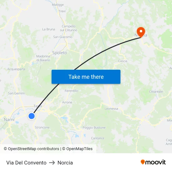 Via Del Convento to Norcia map