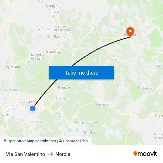 San Valentino Street to Norcia map