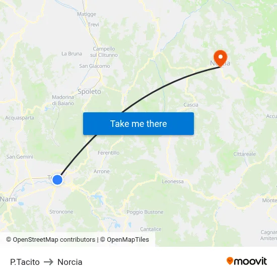 Piazza Tacito to Norcia map
