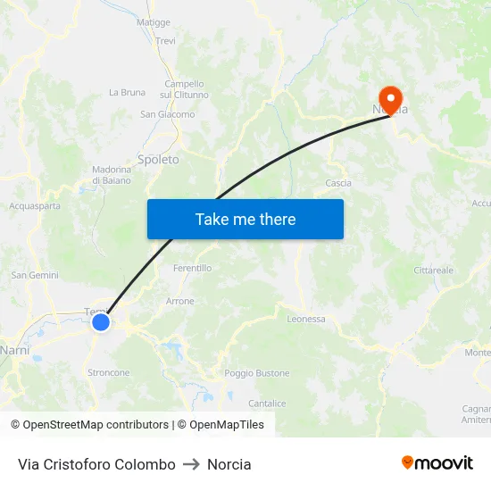 Christopher Columbus Street to Norcia map