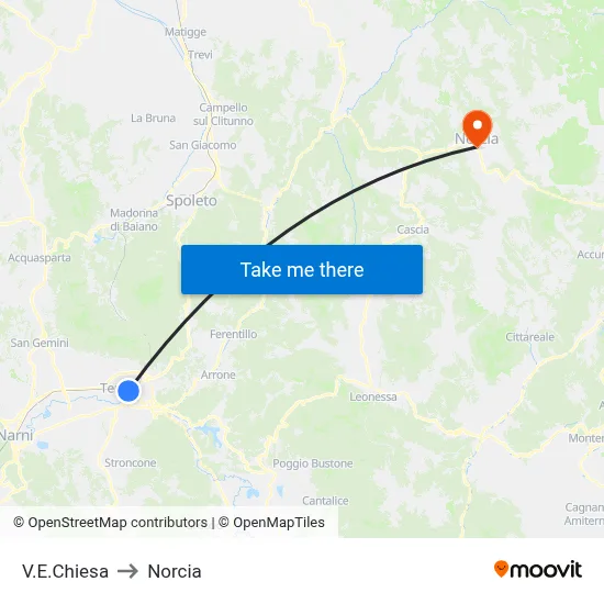 E.Chiesa Street to Norcia map