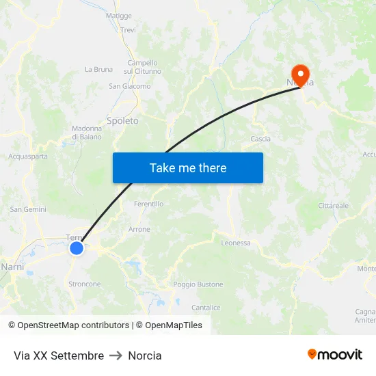 XX September Street to Norcia map