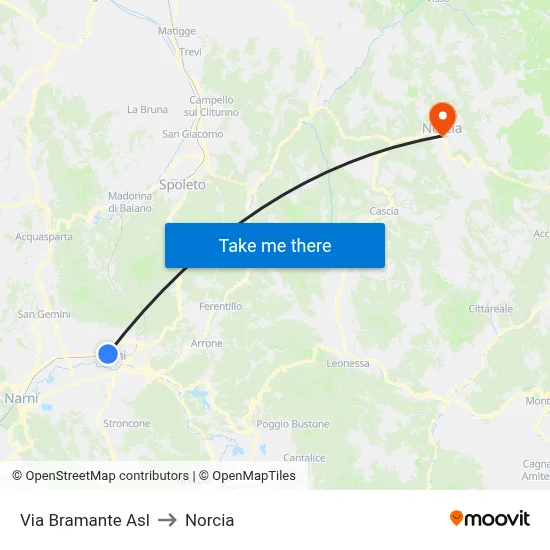 Via Bramante Health Center to Norcia map