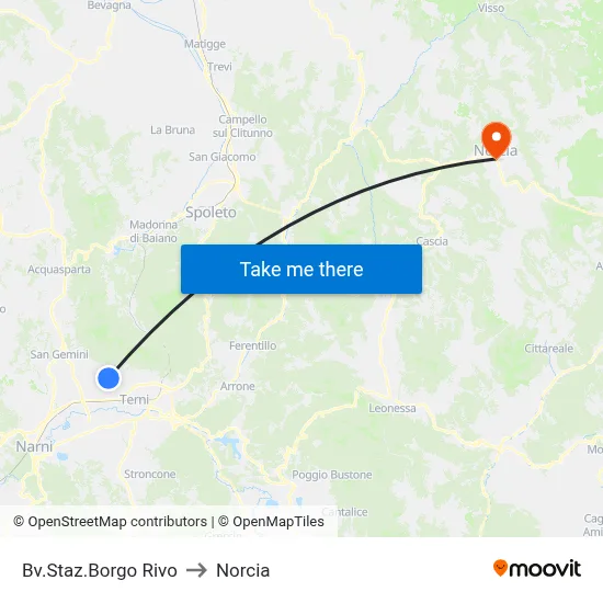 Borgo Rivo Station Junction to Norcia map