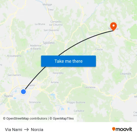 Narni Street to Norcia map