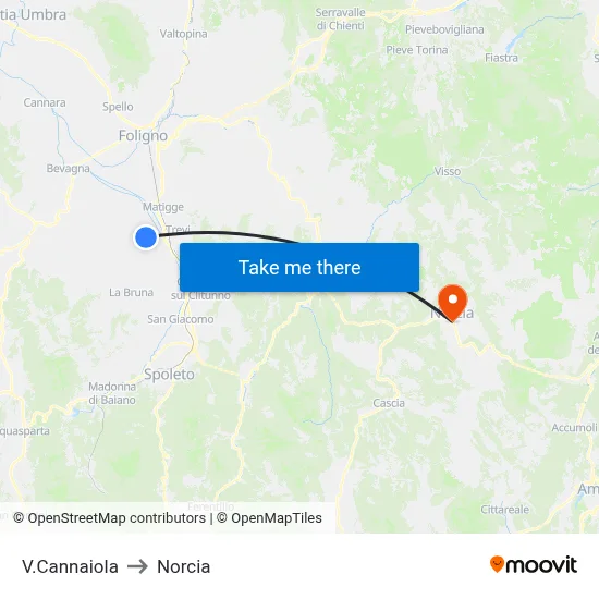 Via Cannaiola to Norcia map
