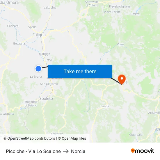 Picciche - Via Lo Scalone to Norcia map
