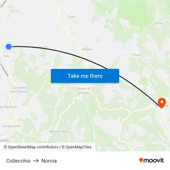 Collecchio to Norcia map