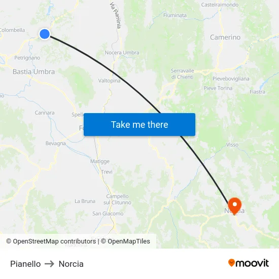 Pianello to Norcia map