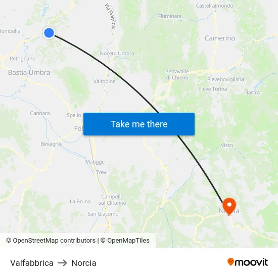 Valfabbrica to Norcia map