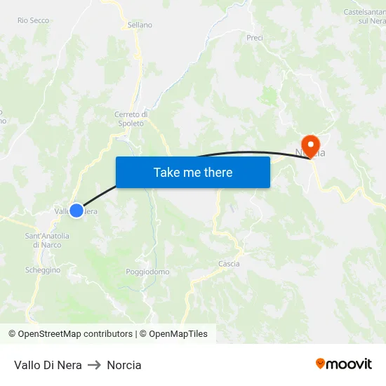 Vallo Di Nera to Norcia map