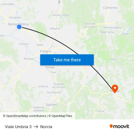 Viale Umbria 3 to Norcia map