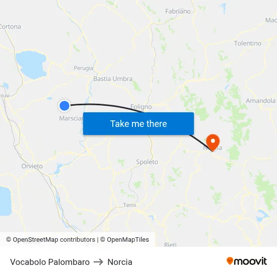 Palombaro Area to Norcia map