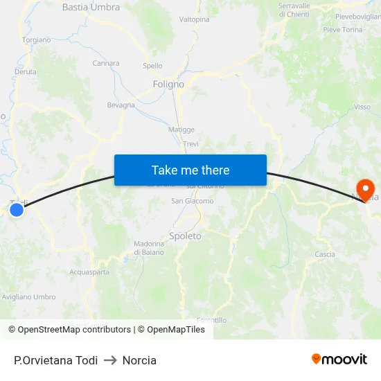 Orvieto Gate Todi to Norcia map