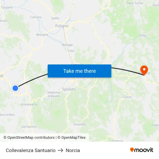Collevalenza Sanctuary to Norcia map