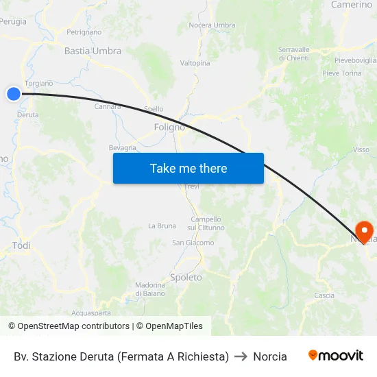 Deruta Station Junction (Request Stop) to Norcia map