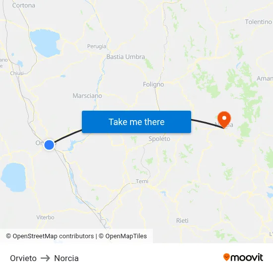 Orvieto to Norcia map