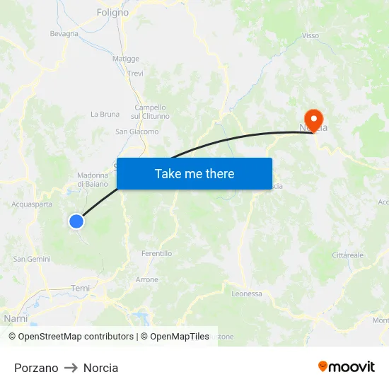 Porzano to Norcia map