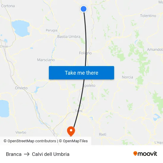 Branca to Calvi dell Umbria map