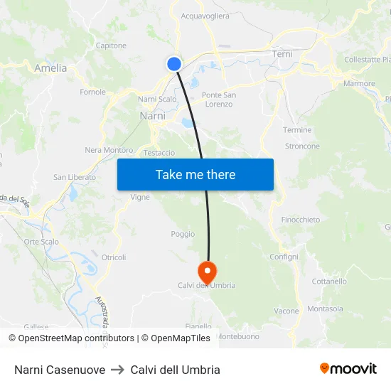 Narni Casenuove to Calvi dell Umbria map