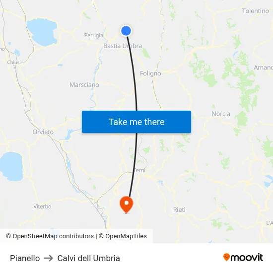 Pianello to Calvi dell Umbria map
