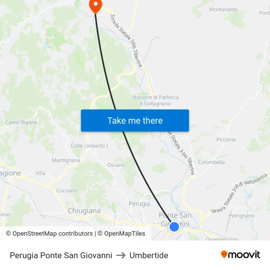Perugia Ponte San Giovanni to Umbertide map
