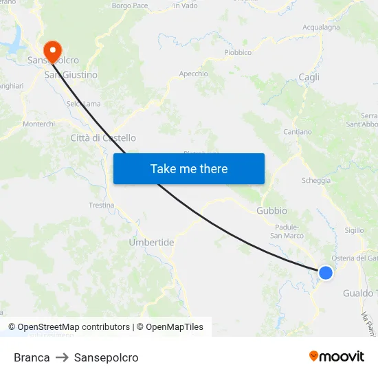 Branca to Sansepolcro map