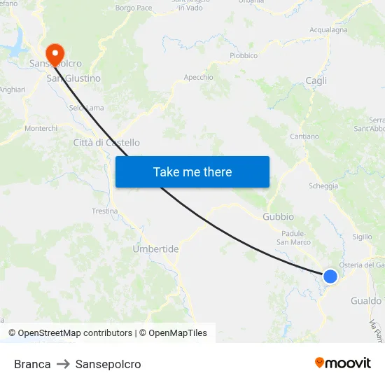 Branca to Sansepolcro map