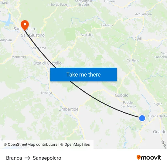 Branca to Sansepolcro map