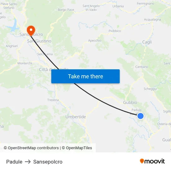 Padule to Sansepolcro map