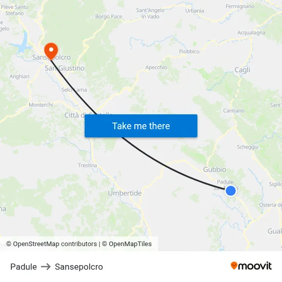 Padule to Sansepolcro map