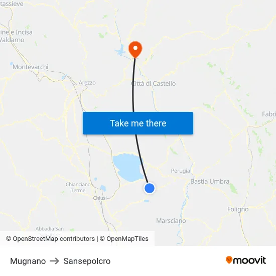 Mugnano to Sansepolcro map