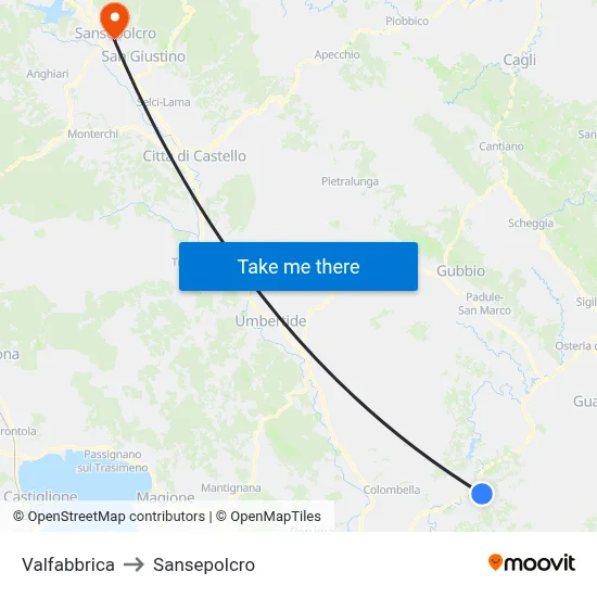 Valfabbrica to Sansepolcro map