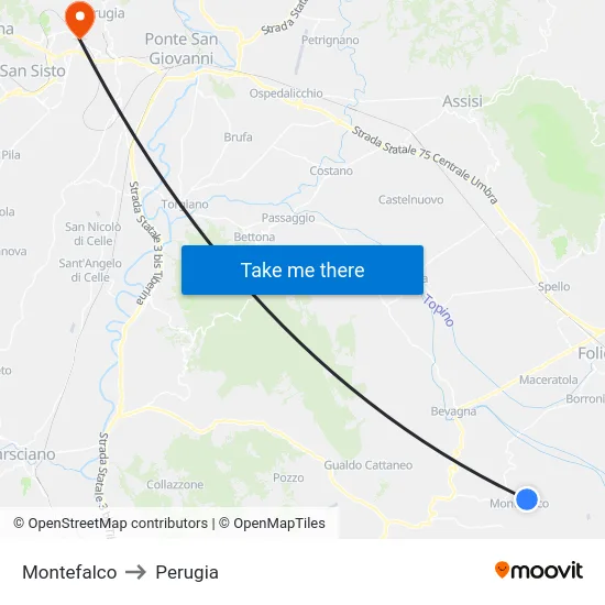 Montefalco to Perugia map