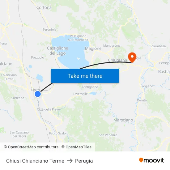 Chiusi-Chianciano Terme to Perugia map