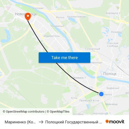 Мариненко (Конечная) to Полоцкий Государственный Университет map