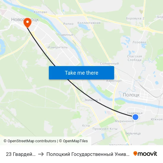 23 Гвардейцев to Полоцкий Государственный Университет map