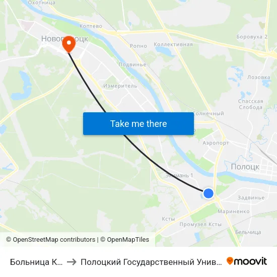 Больница Ксты to Полоцкий Государственный Университет map