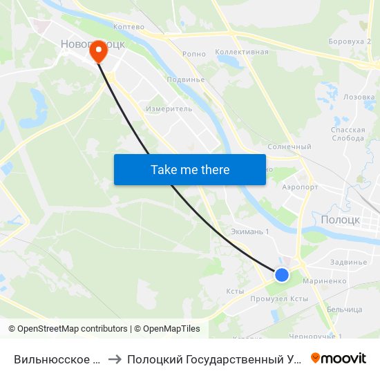 Вильнюсское Шоссе to Полоцкий Государственный Университет map