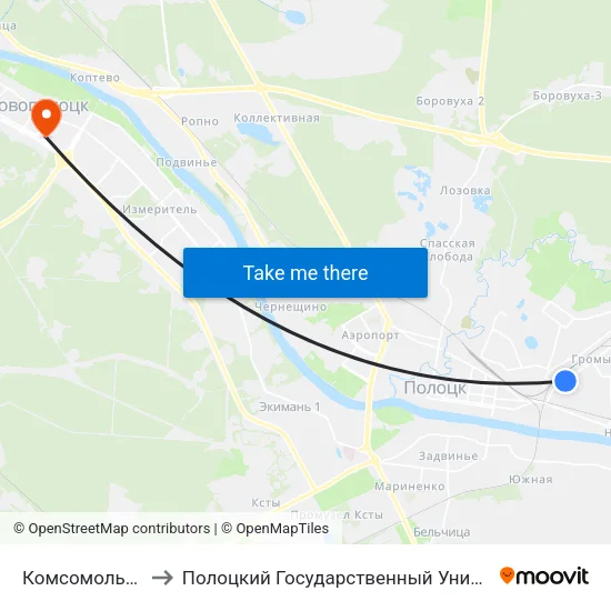 Комсомольская to Полоцкий Государственный Университет map