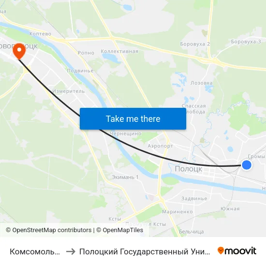 Комсомольская to Полоцкий Государственный Университет map
