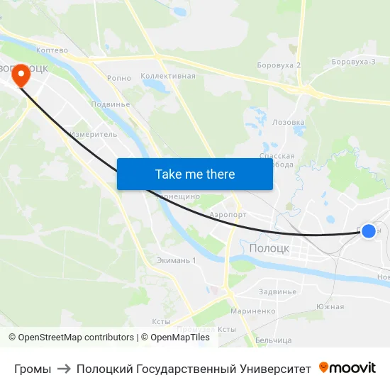 Громы to Полоцкий Государственный Университет map